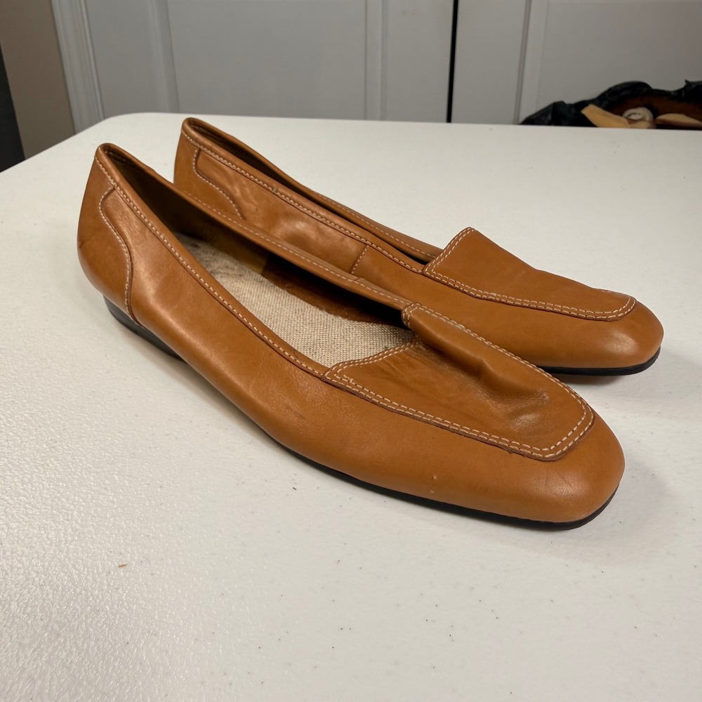 Enzo Angiolini Women's 8M Tan Cognac Leather Loafers Slip On Flats